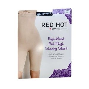 RED HOT Spanx Shapewear High Waist Mid Thigh Slim Short 1842 Size 4 Black NWT